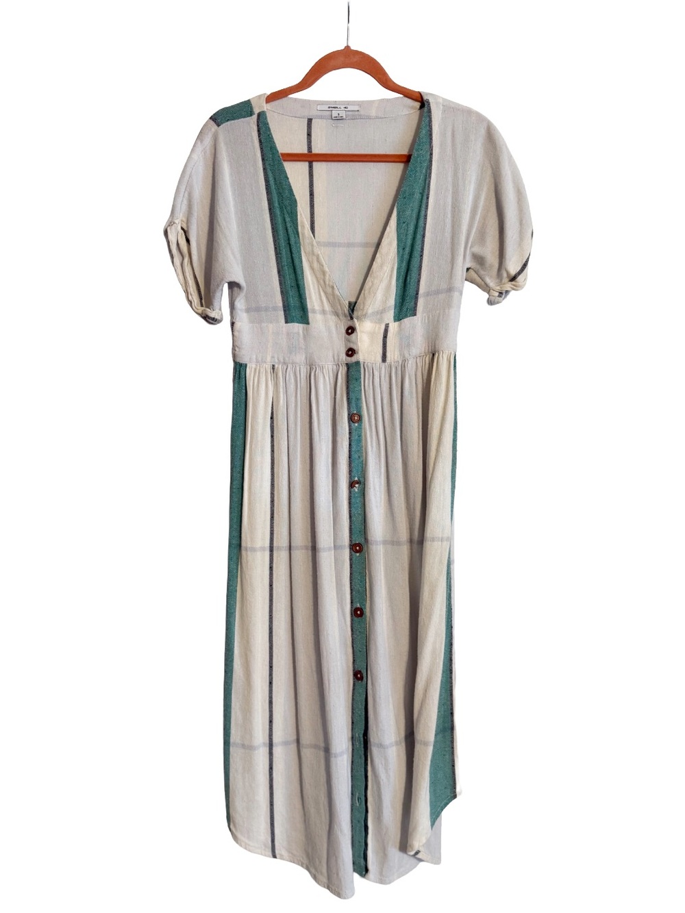 O’Neill Coastal Cottagecore Midi Dress Small 4 6 Cream Teal Cotton Viscose
